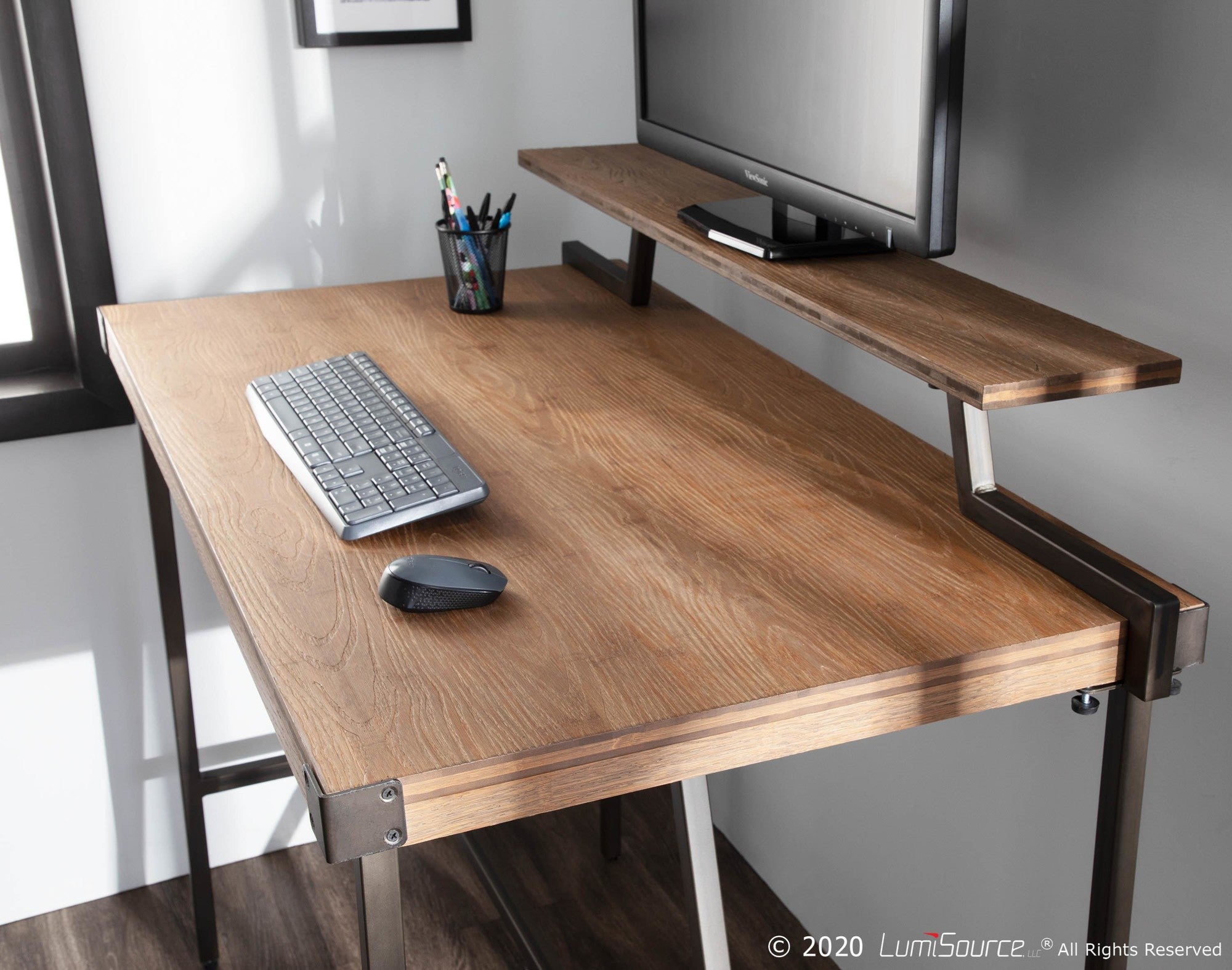 Gia Counter Table - Black Metal, Brown Bamboo