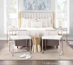 Fuji Dining Chair - Set of 2 - Brushed Stainless Steel, White PU