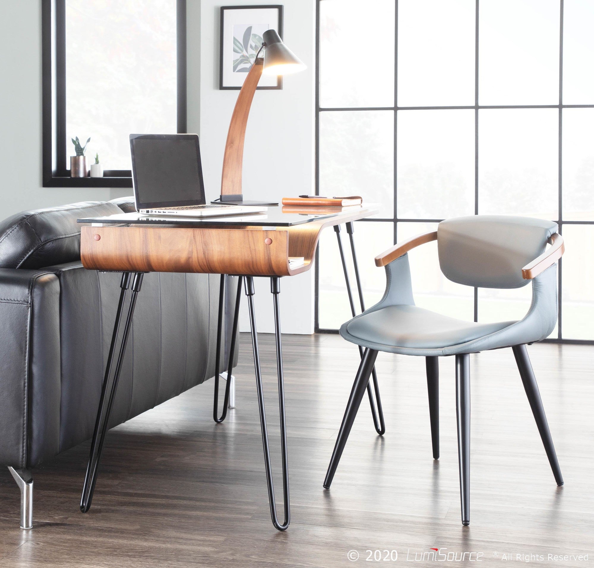 Avery Desk - Black Metal, Walnut Wood, Clear Glass