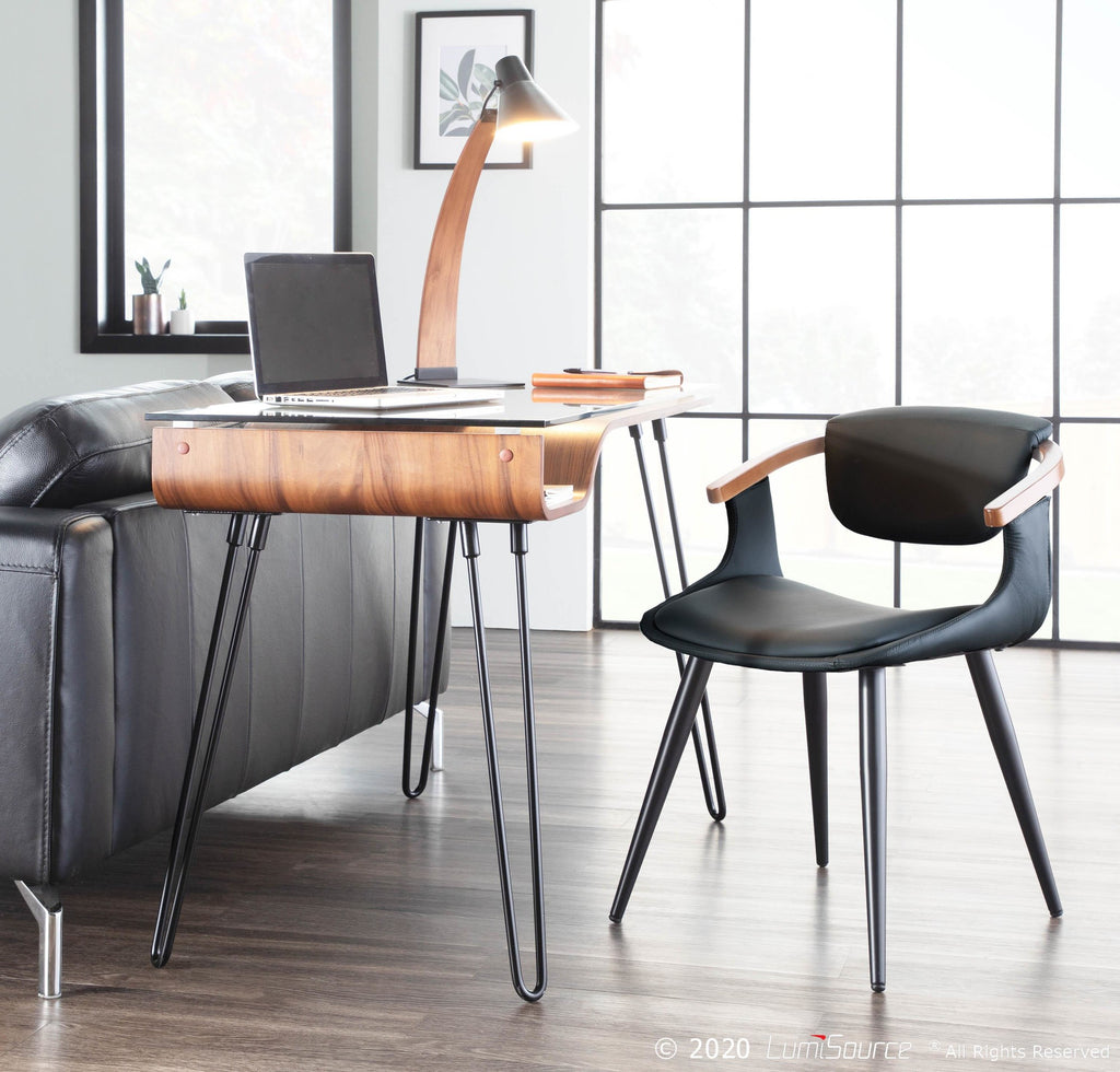 Avery Desk - Black Metal, Walnut Wood, Clear Glass