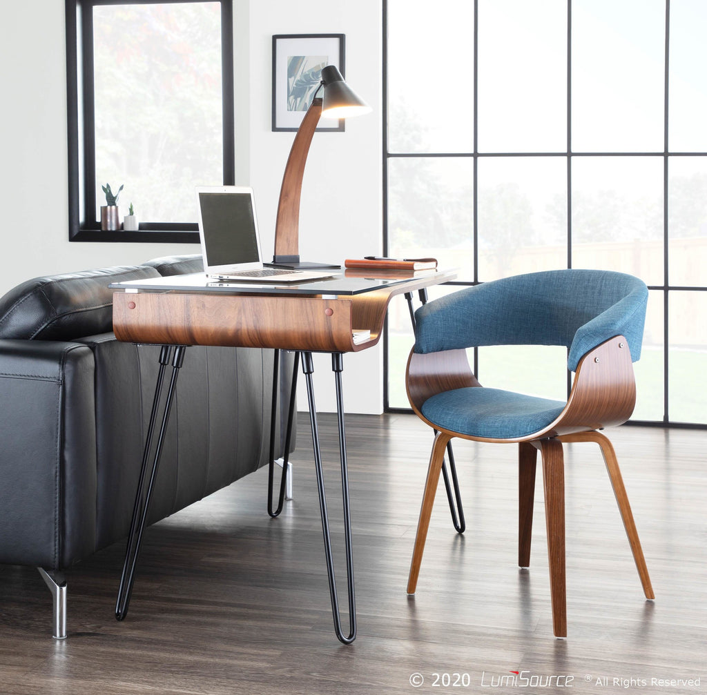 Vintage Mod Chair - Walnut Wood, Blue Fabric