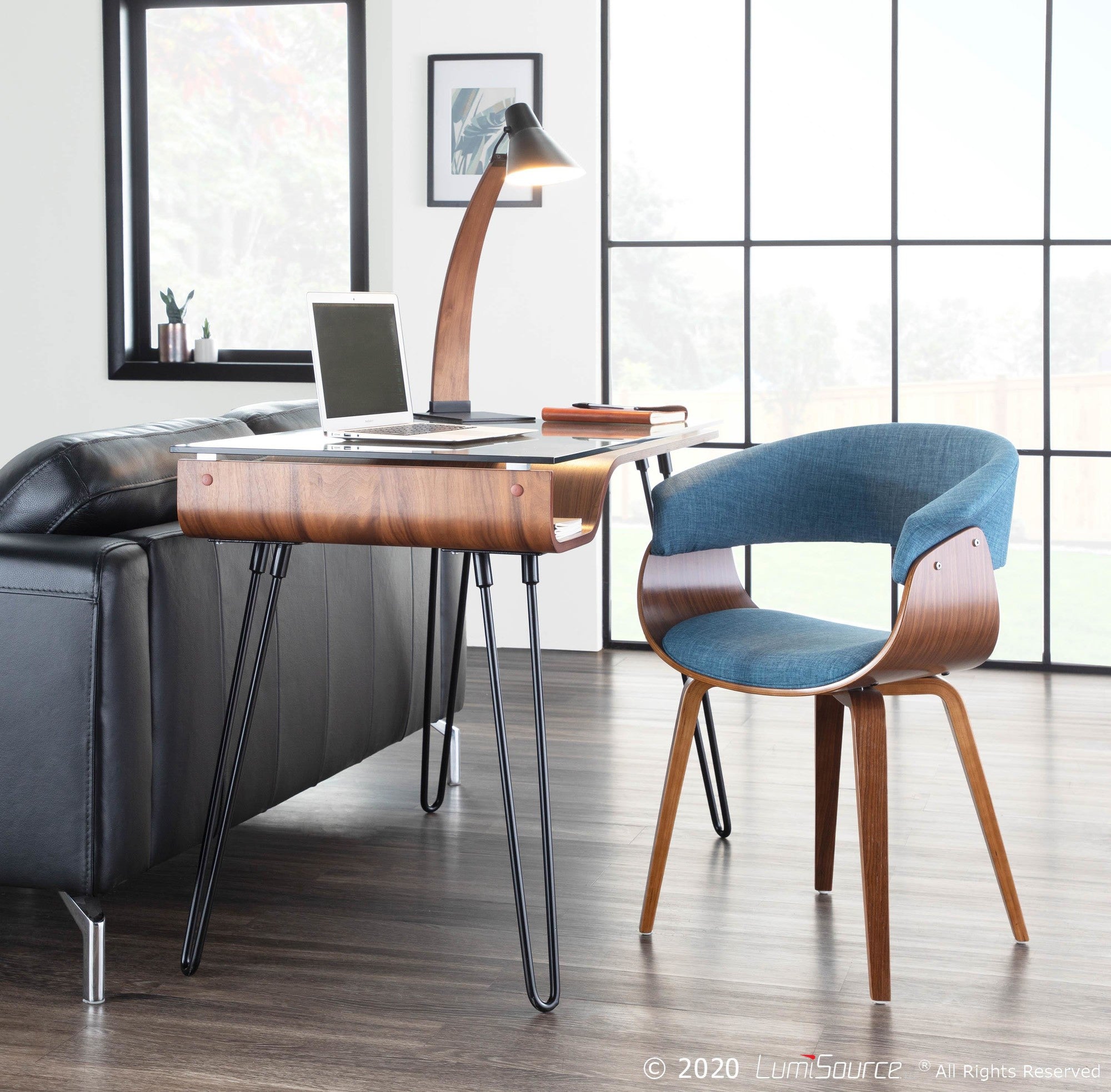 Vintage Mod Chair - Walnut Wood, Blue Fabric