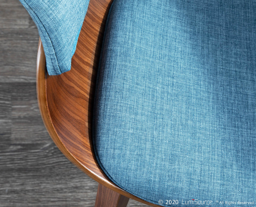 Vintage Mod Chair - Set of 2 - Walnut Wood, Blue Fabric