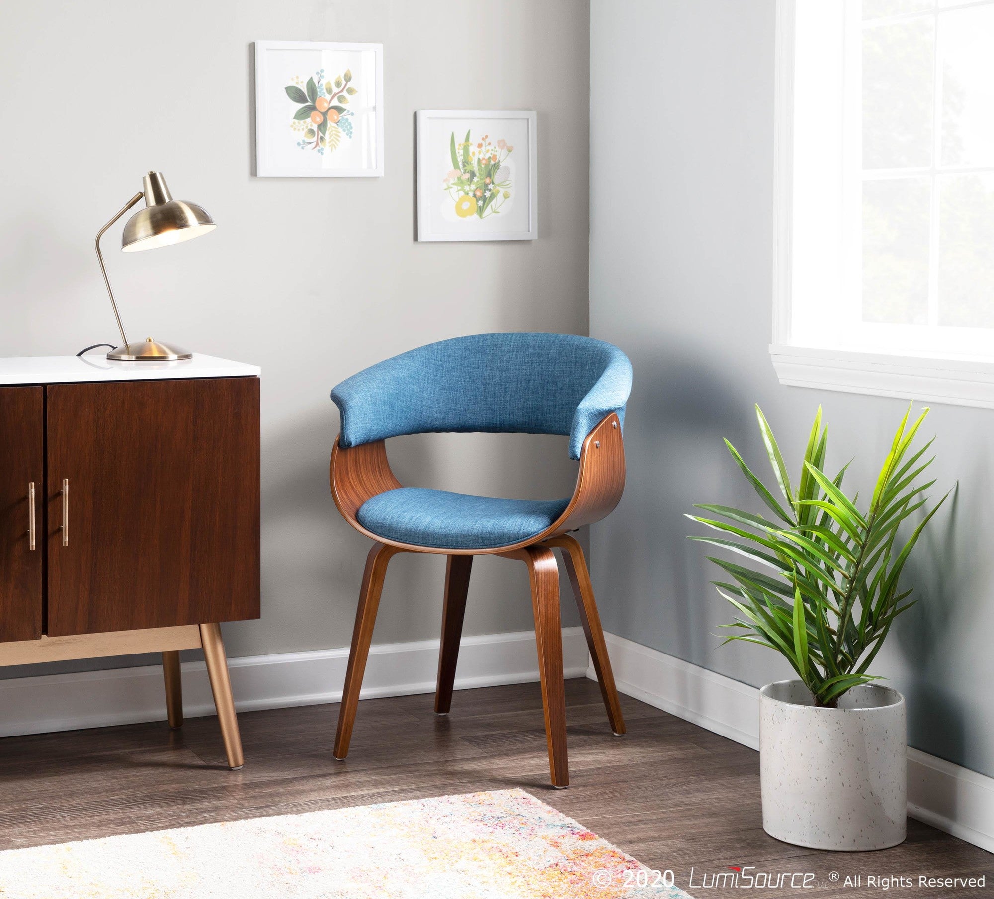 Vintage Mod Chair - Set of 2 - Walnut Wood, Blue Fabric