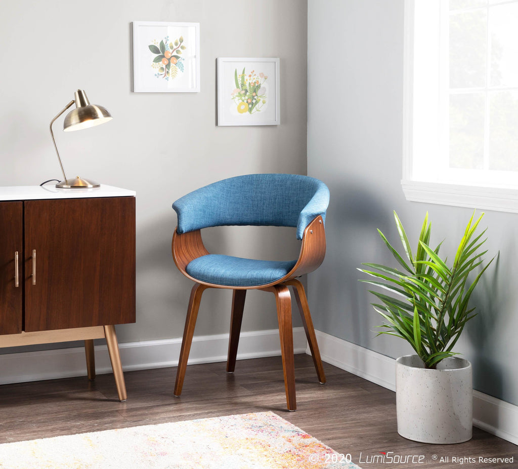 Vintage Mod Chair - Walnut Wood, Blue Fabric