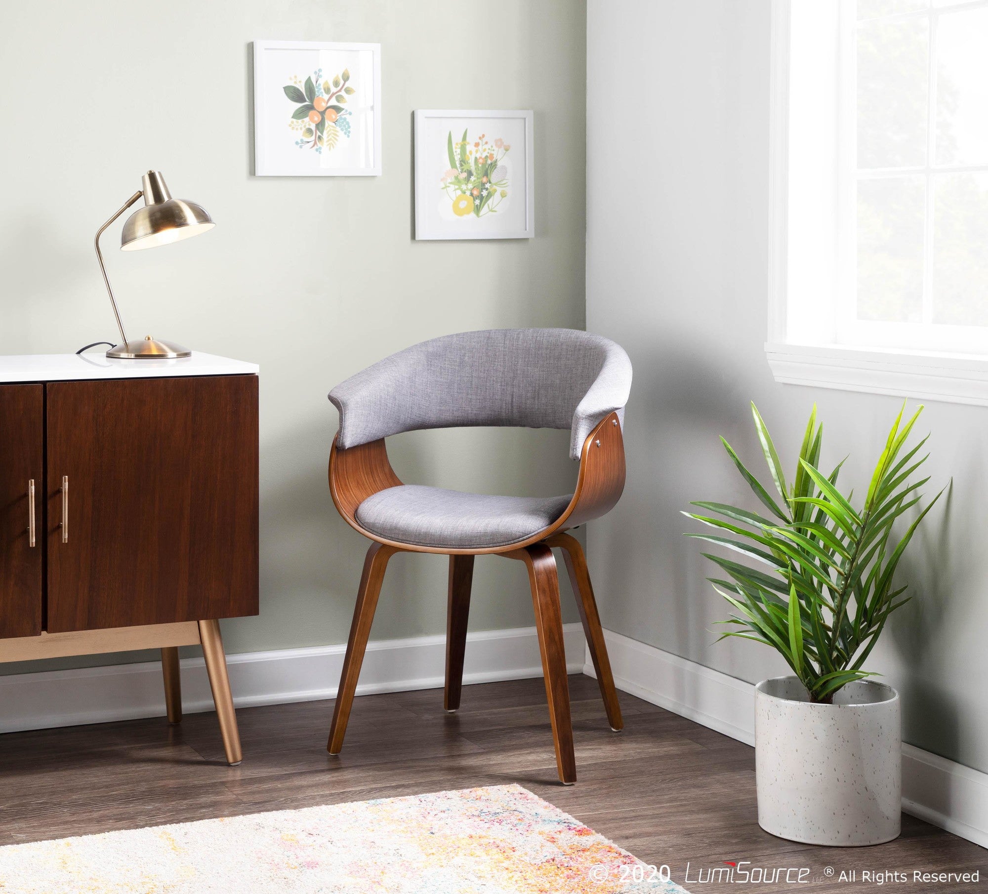 Vintage Mod Chair - Set of 2 - Walnut Wood, Light Grey Fabric