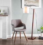 Arturo Floor Lamp - Walnut Wood, Satin Nickel, White Fabric
