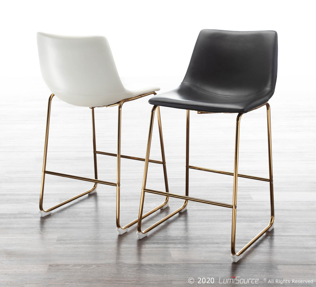 Duke 26" Fixed-Height Counter Stool - Set of 2 - Gold Metal, Black PU