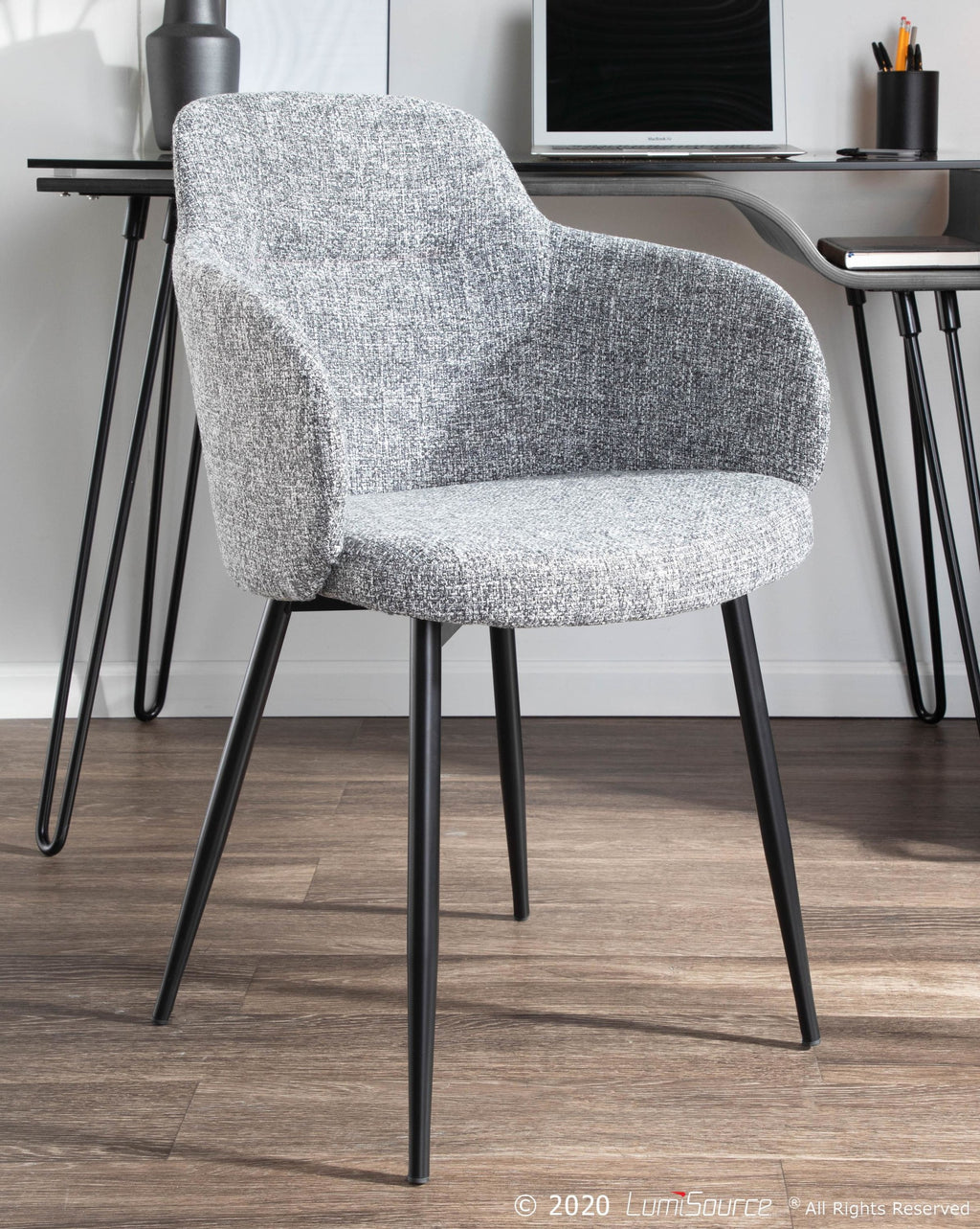 Boyne Chair - Set of 2 - Black Metal, Dark Grey Fabric