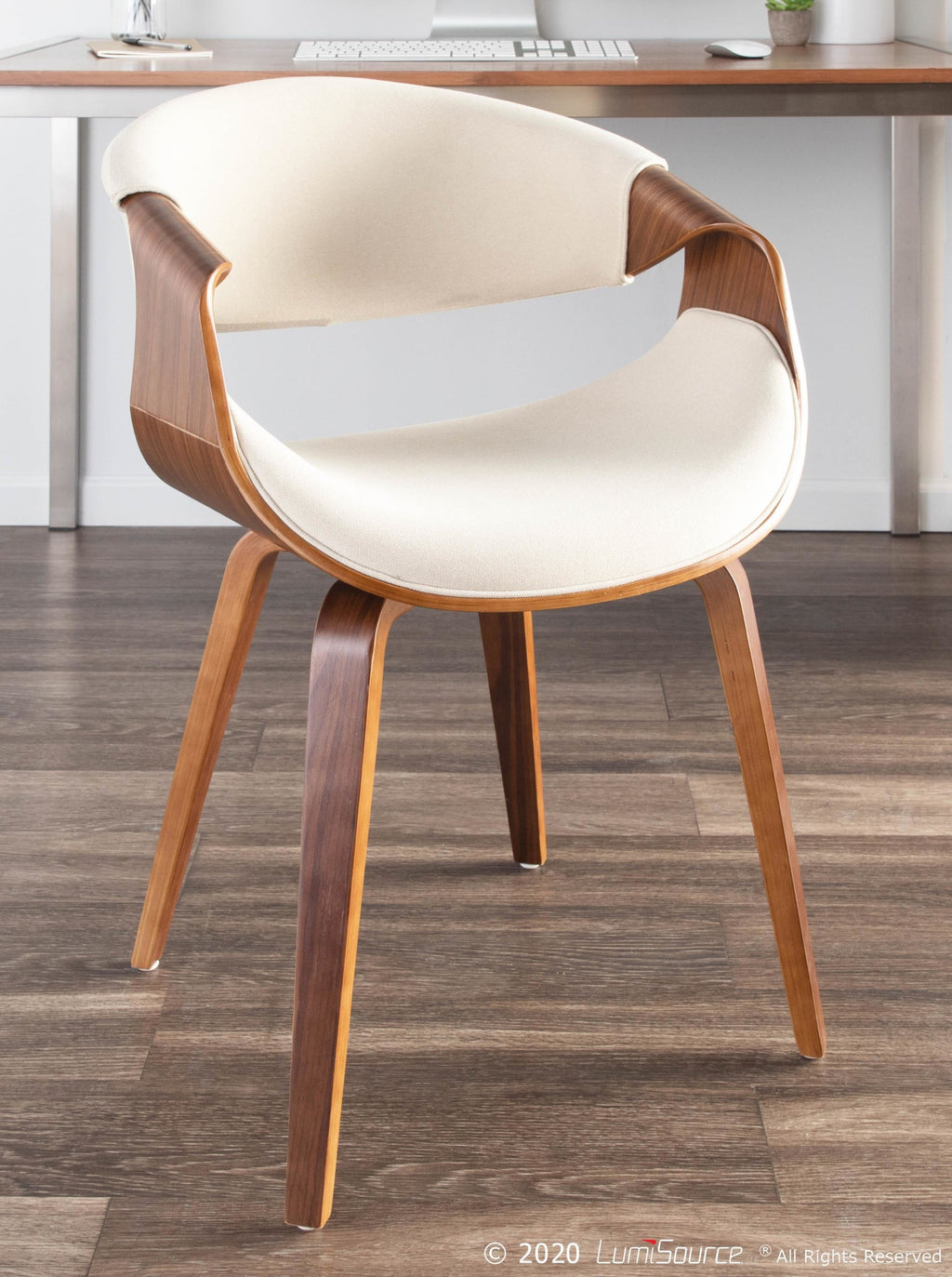 Curvo Chair - Set of 2 - Walnut Wood, Cream Fabric