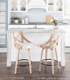 Charlotte 26" Fixed-Height Counter Stool - Set of 2 - Whitewashed Wood, Black Metal, Cream Fabric