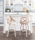 Charlotte 26" Fixed-Height Counter Stool - Set of 2 - Whitewashed Wood, Black Metal, Cream Fabric