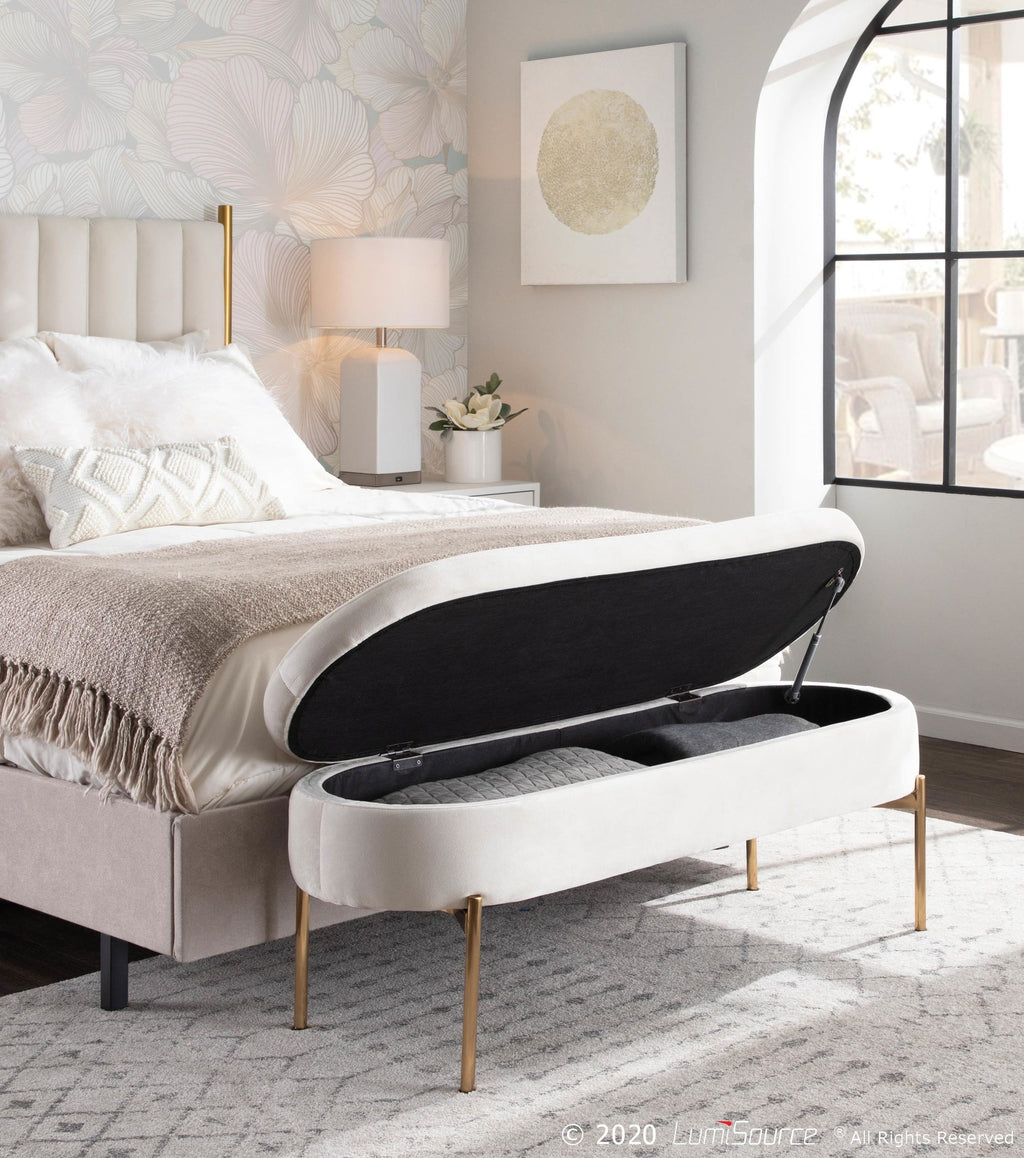 Chloe Storage Bench - Gold Metal, Cream Velvet