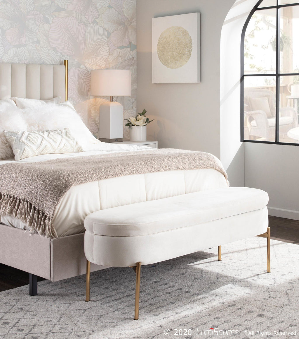 Chloe Storage Bench - Gold Metal, Cream Velvet