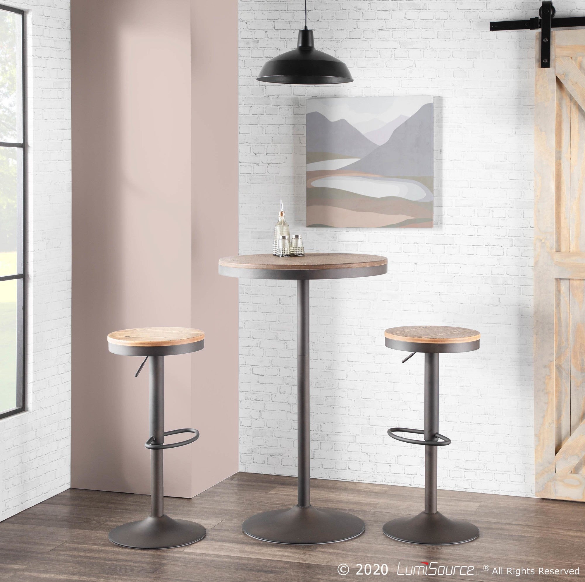 Dakota Adjustable Barstool - Antique Metal, Brown Wood-pressed Grain Bamboo