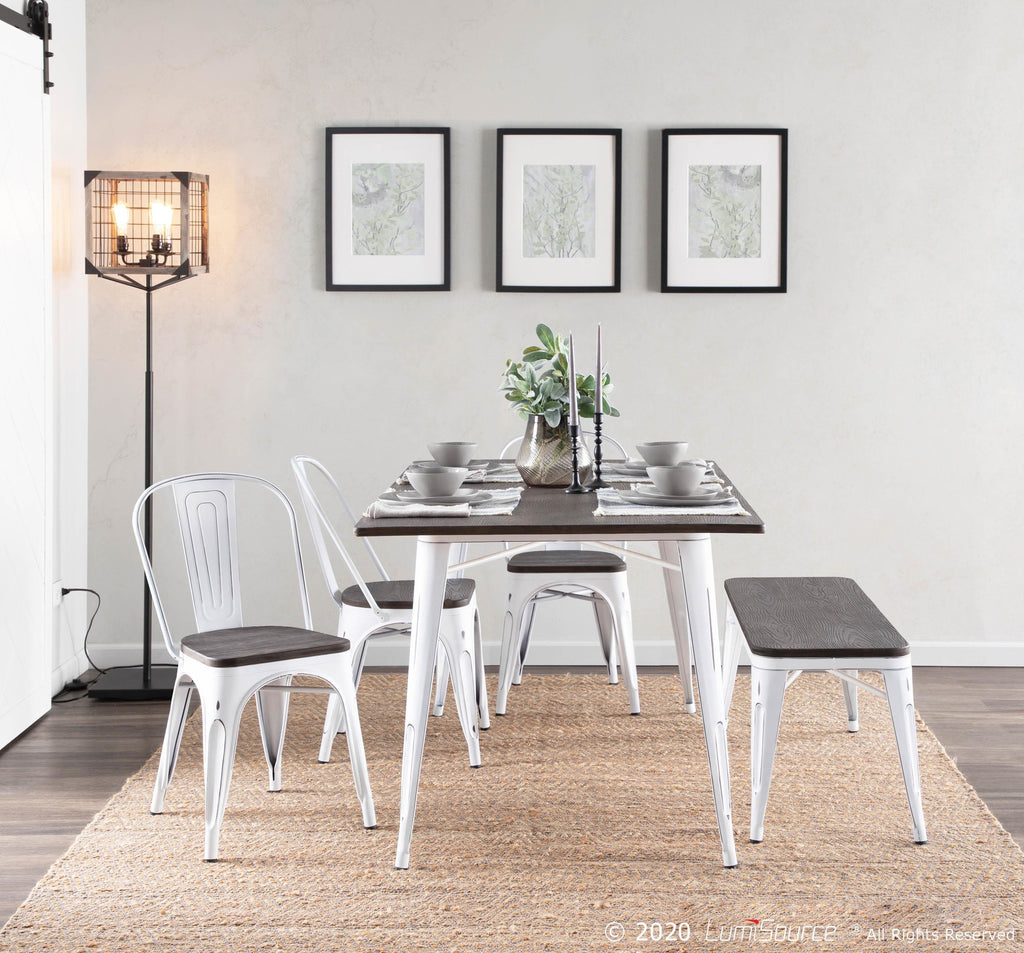 Oregon Dining Chair - Set of 2 - Vintage White Metal, Espresso Bamboo