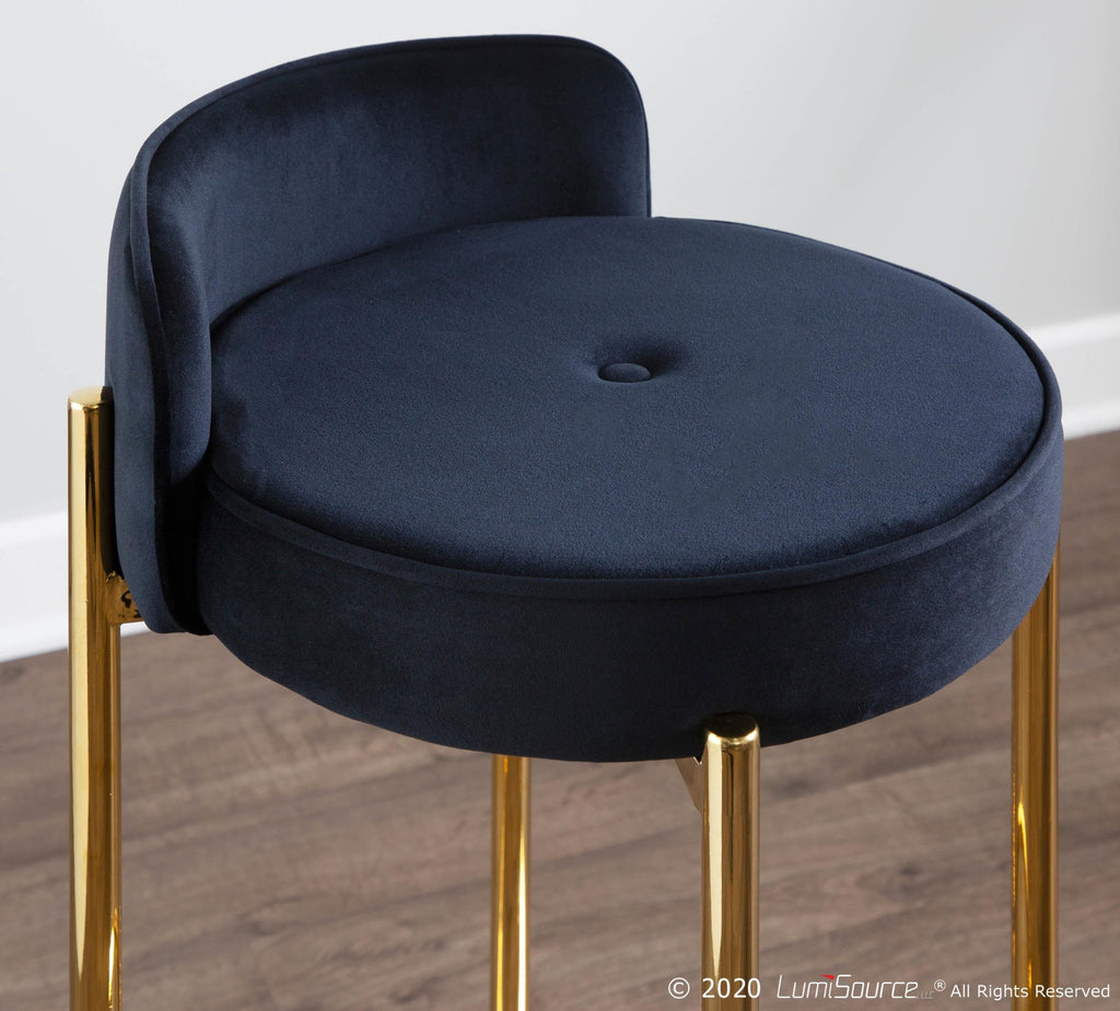 Chloe 26" Fixed-Height Counter Stool - Set of 2 - Gold Metal, Black Velvet