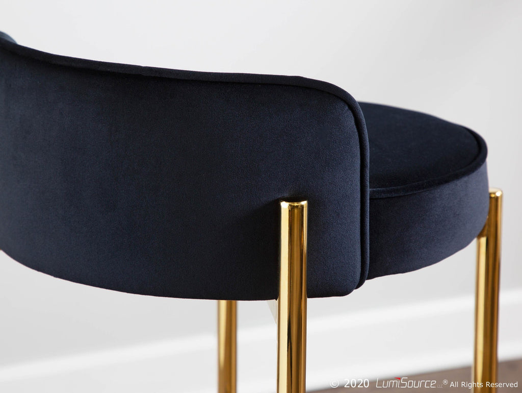 Chloe 26" Fixed-Height Counter Stool - Set of 2 - Gold Metal, Black Velvet