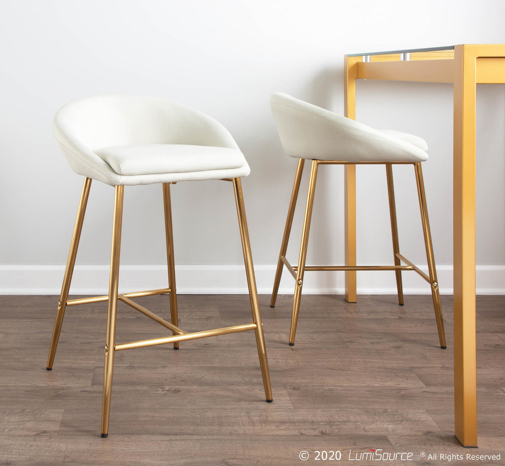 Matisse 26" Fixed-Height Counter Stool - Set of 2 - Gold Metal, Cream Fabric