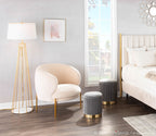 Marla Nesting Pleated Ottoman Set - Gold Metal, Grey Velvet