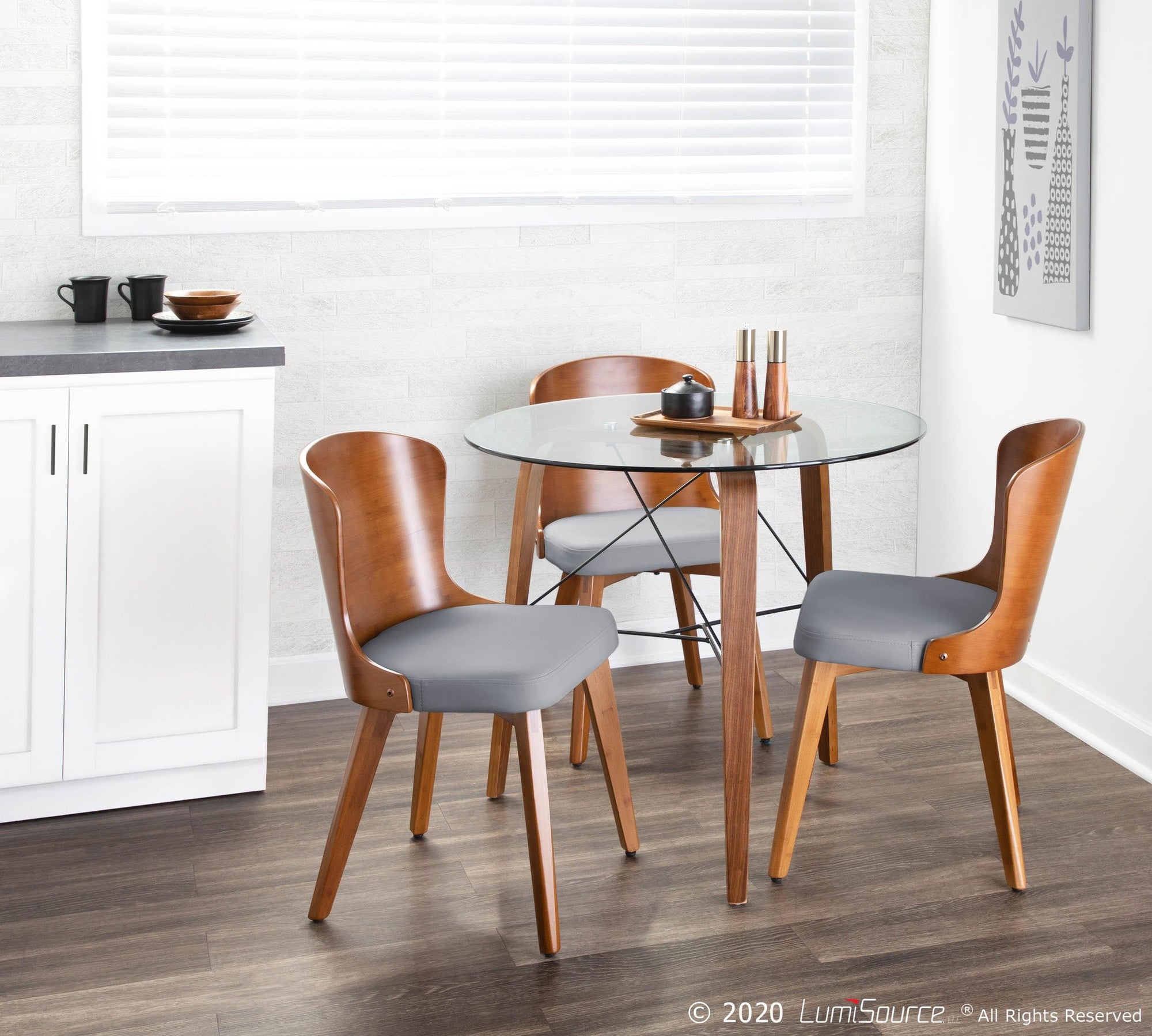 Trilogy Round Dinette Table - Walnut Wood, Clear Glass
