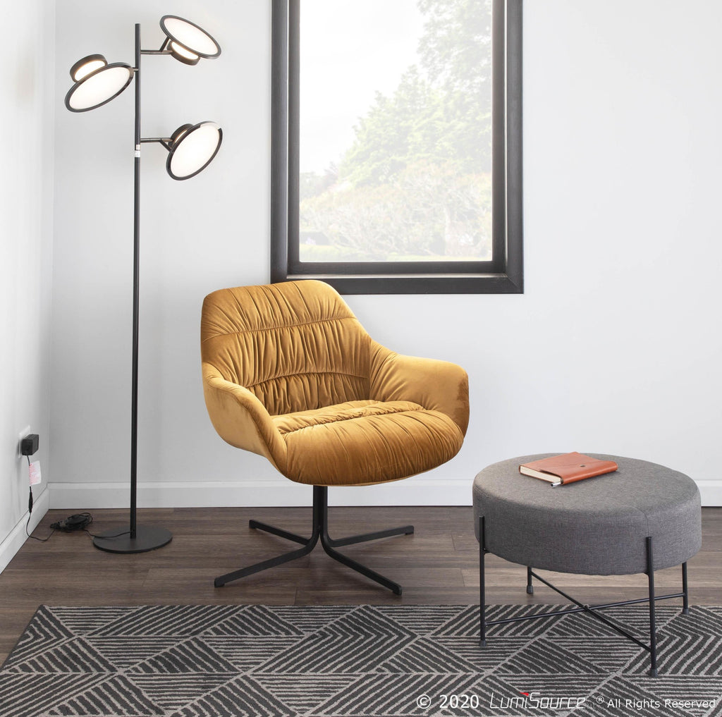Wayne Swivel Lounge Chair - Black Metal, Chartreuse Velvet