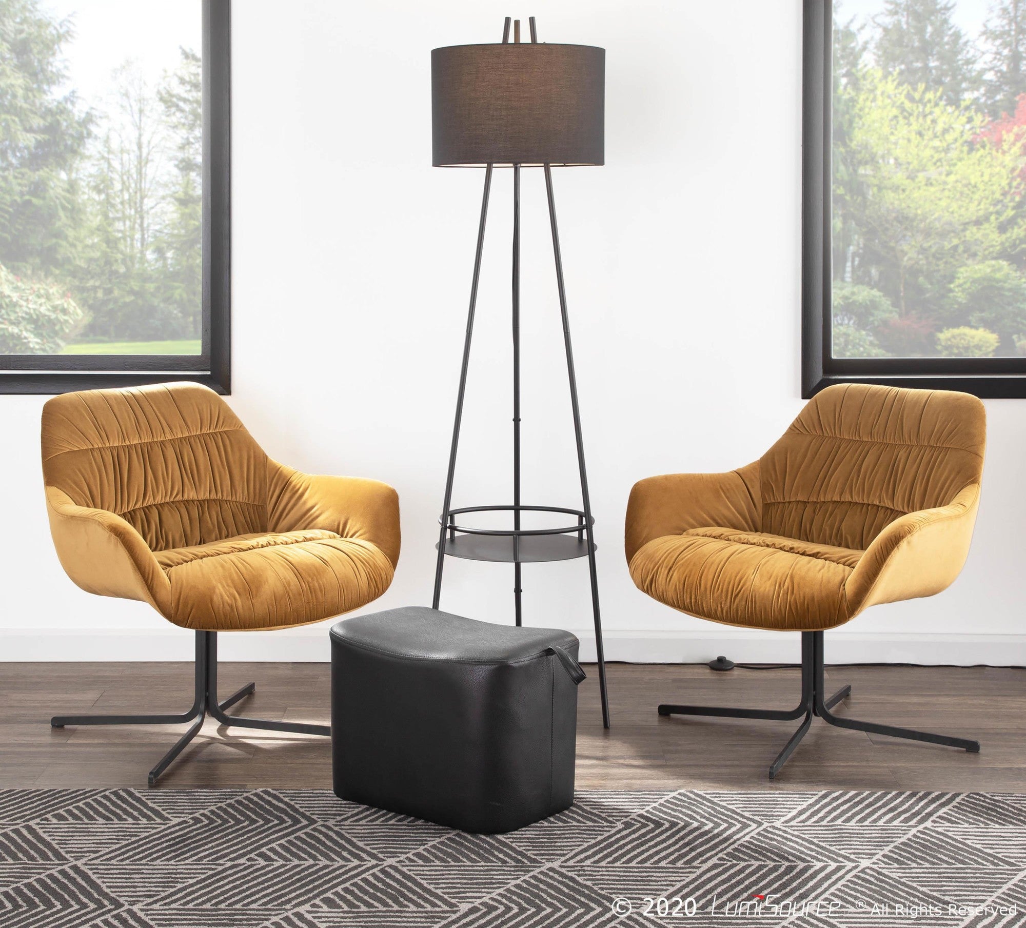 Wayne Swivel Lounge Chair - Black Metal, Chartreuse Velvet