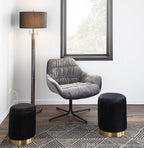 Wayne Swivel Lounge Chair - Black Metal, Grey Velvet
