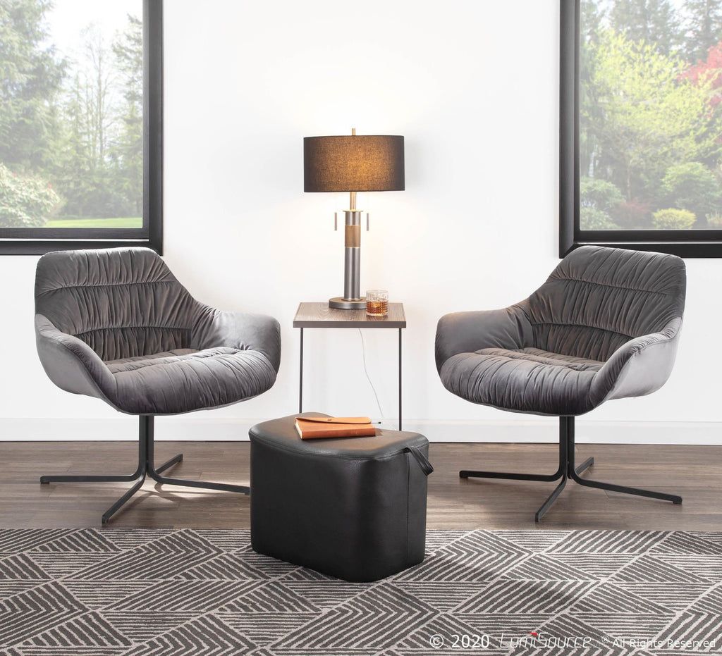 Wayne Swivel Lounge Chair - Black Metal, Grey Velvet