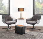 Wayne Swivel Lounge Chair - Black Metal, Grey Velvet