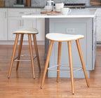 Saddle 26" Fixed-Height Counter Stool - Set of 2 - Walnut Wood, White PU, Chrome