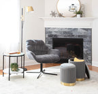 Marla Nesting Pleated Ottoman Set - Gold Metal, Grey Velvet