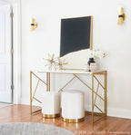 Marla Nesting Pleated Ottoman Set - Gold Metal, Cream Velvet