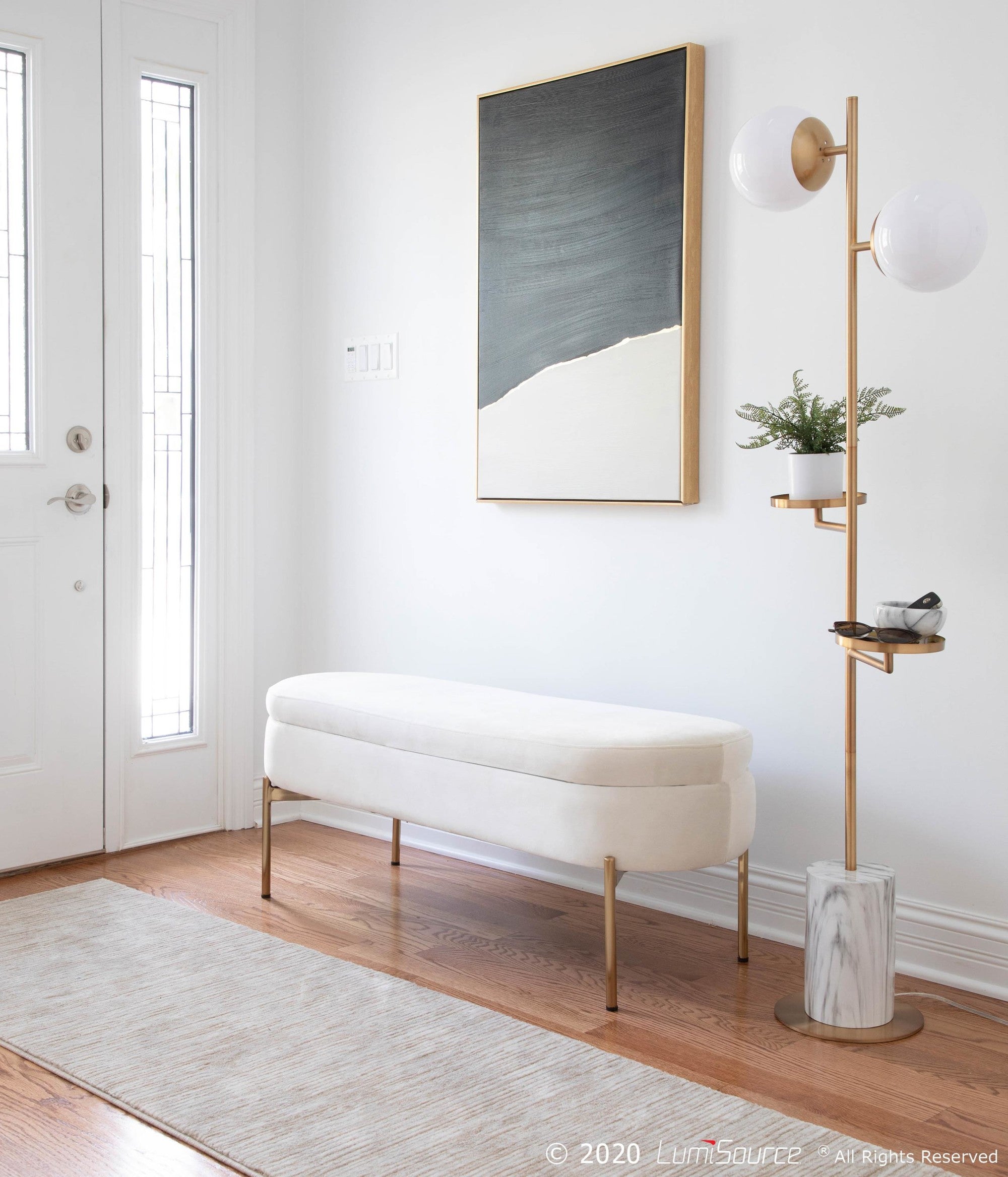 Chloe Storage Bench - Gold Metal, Cream Velvet