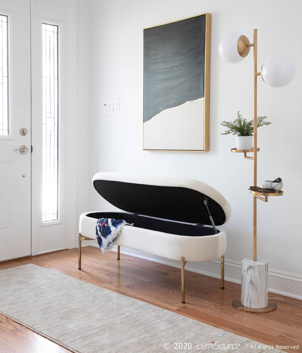Chloe Storage Bench - Gold Metal, Cream Velvet