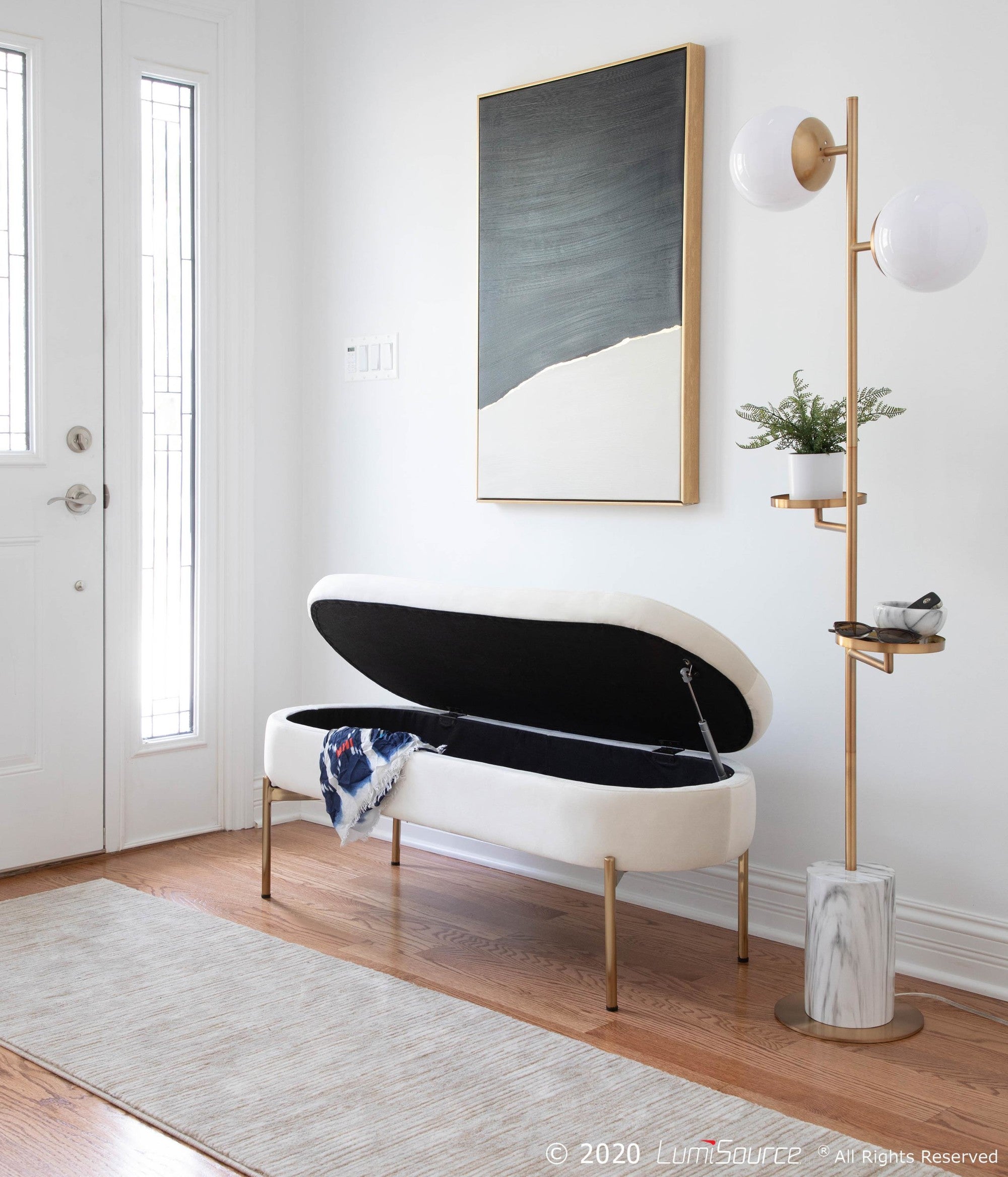Chloe Storage Bench - Gold Metal, Cream Velvet