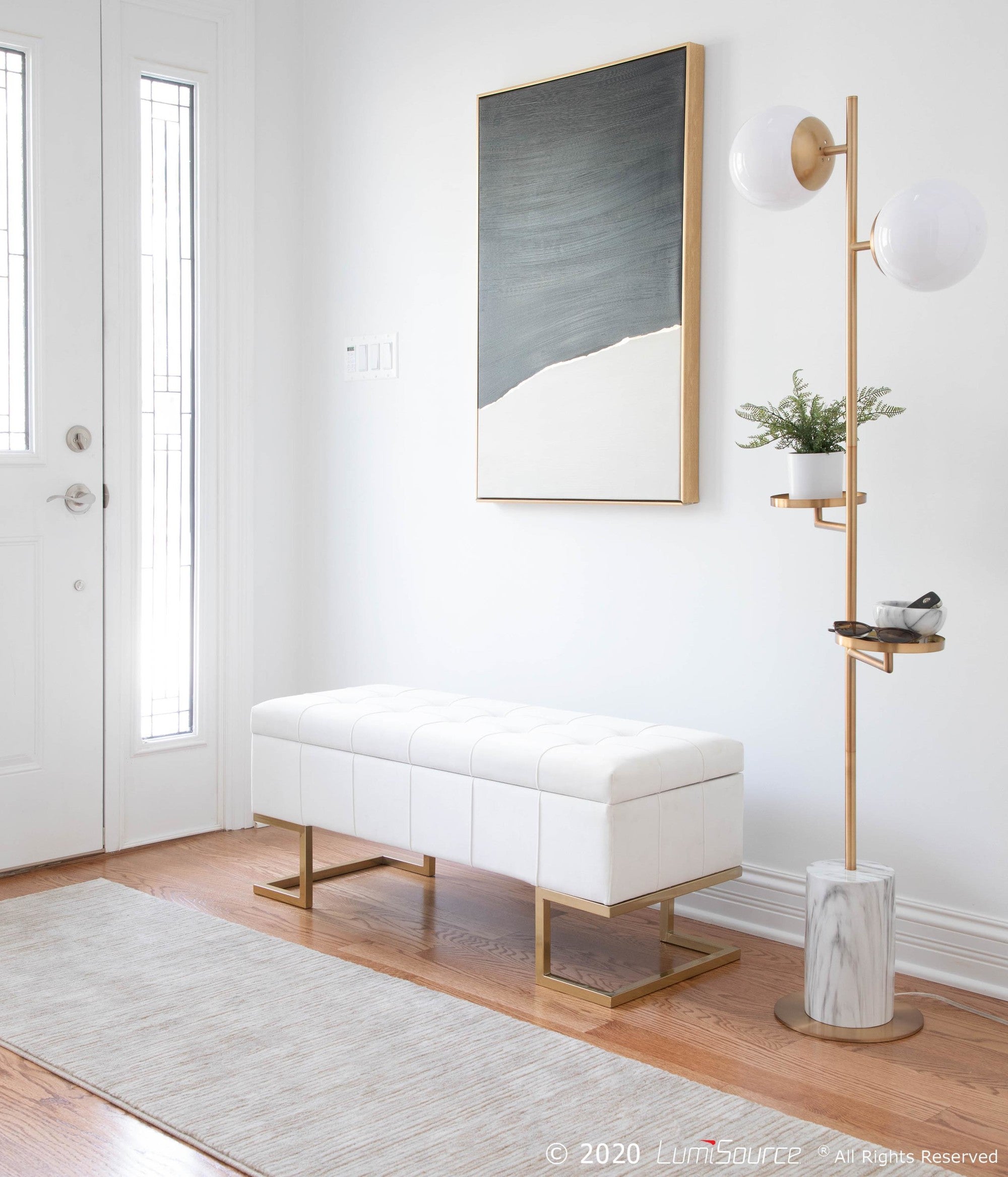 Midas Storage Bench - Gold Steel, White Velvet