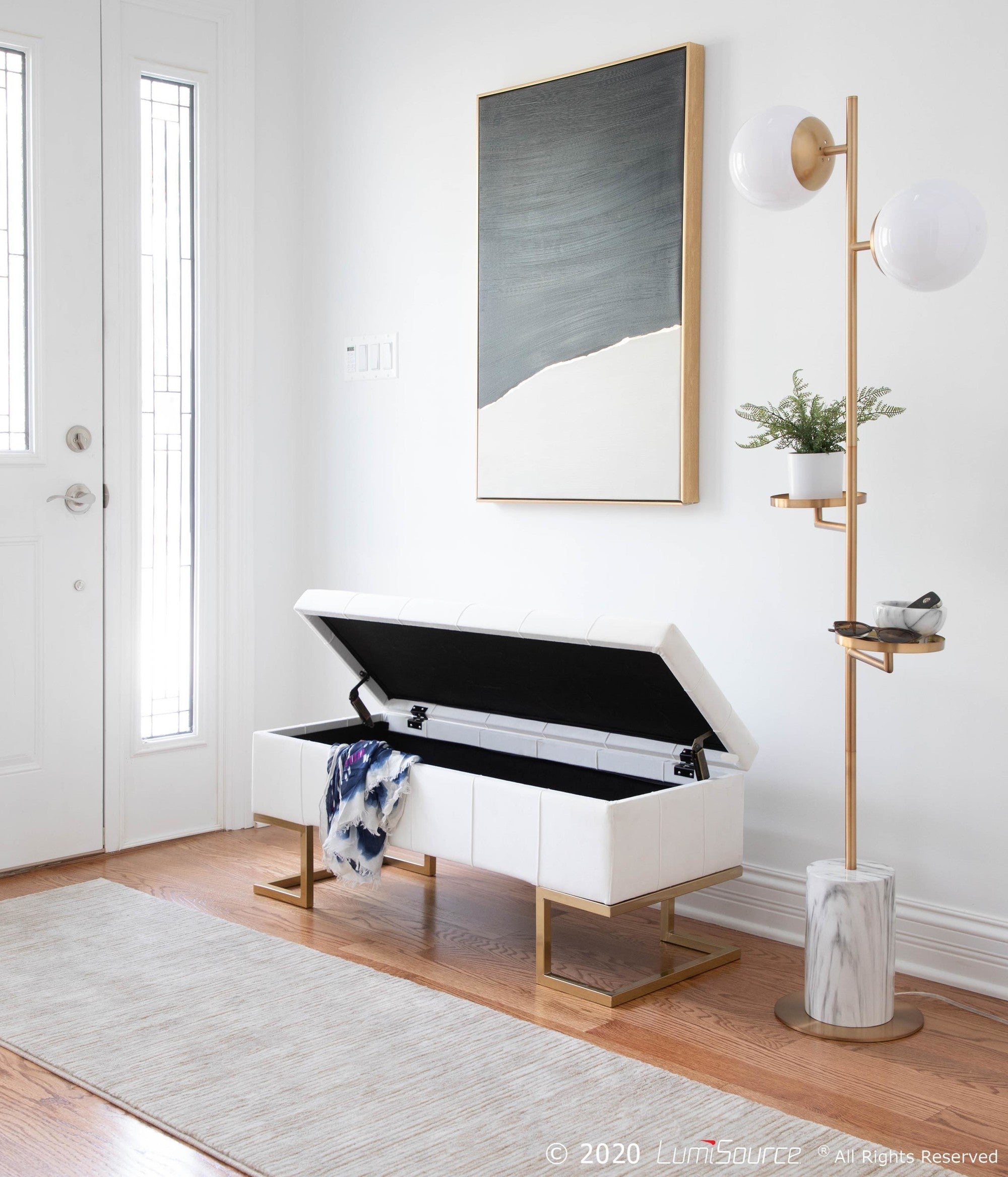 Midas Storage Bench - Gold Steel, White Velvet