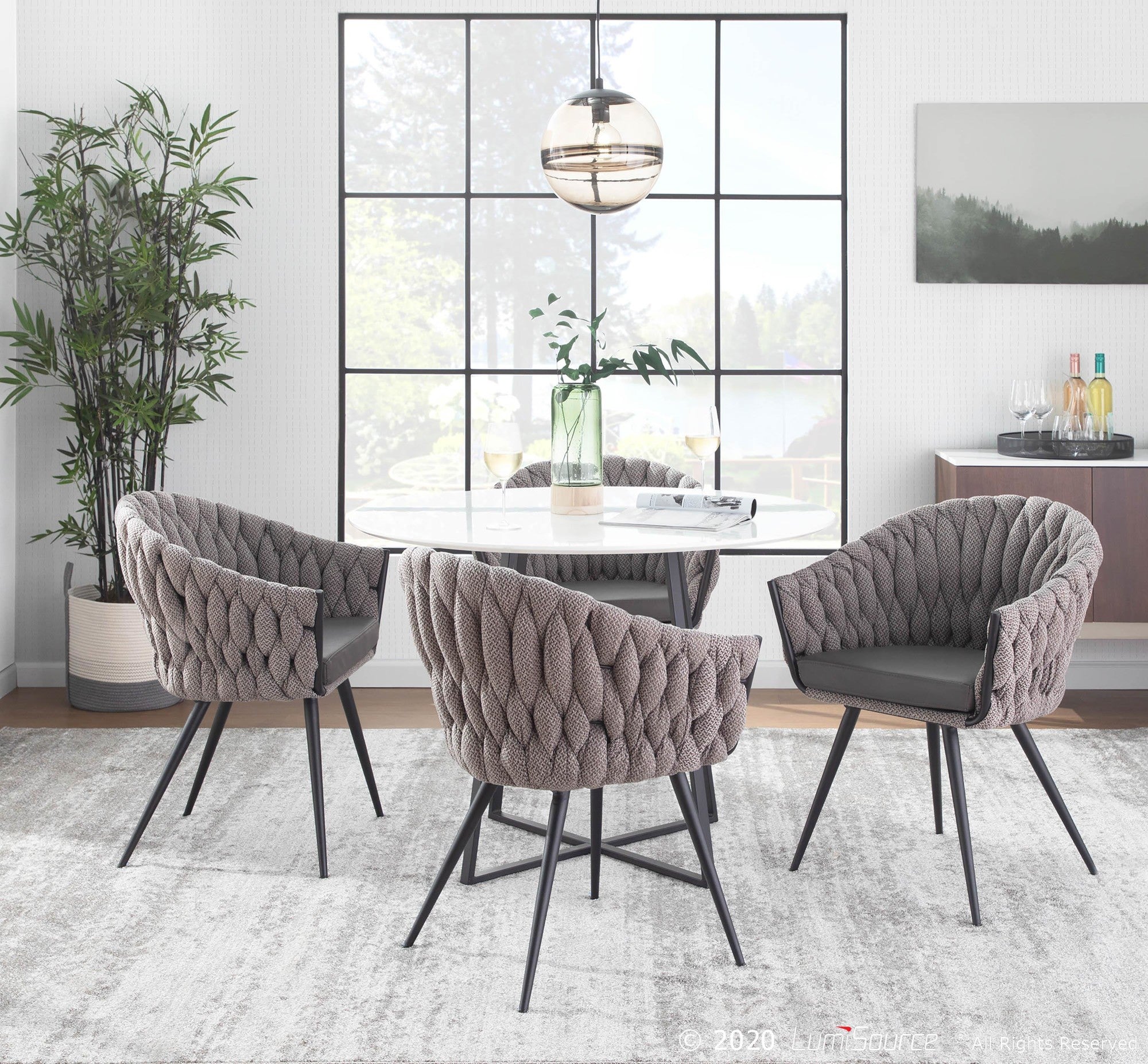 Braided Matisse Chair - Black Frame, Grey Fabric, Grey PU