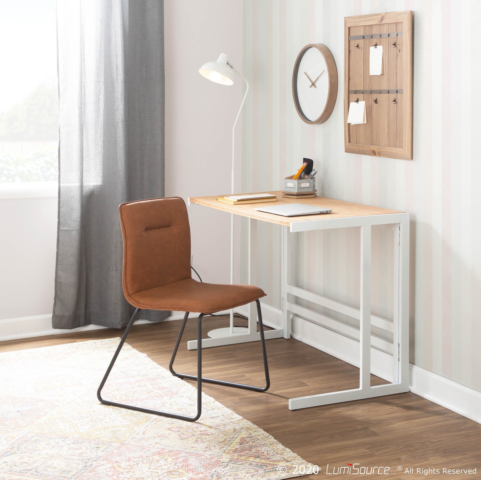 Roman Office Desk - White Metal, Natural Bamboo