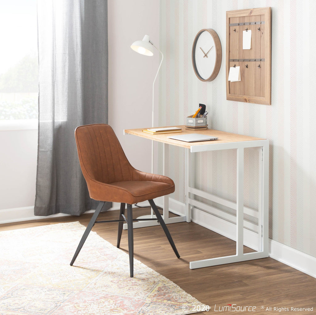 Roman Office Desk - White Metal, Natural Bamboo