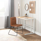 Roman Office Desk - White Metal, Natural Bamboo