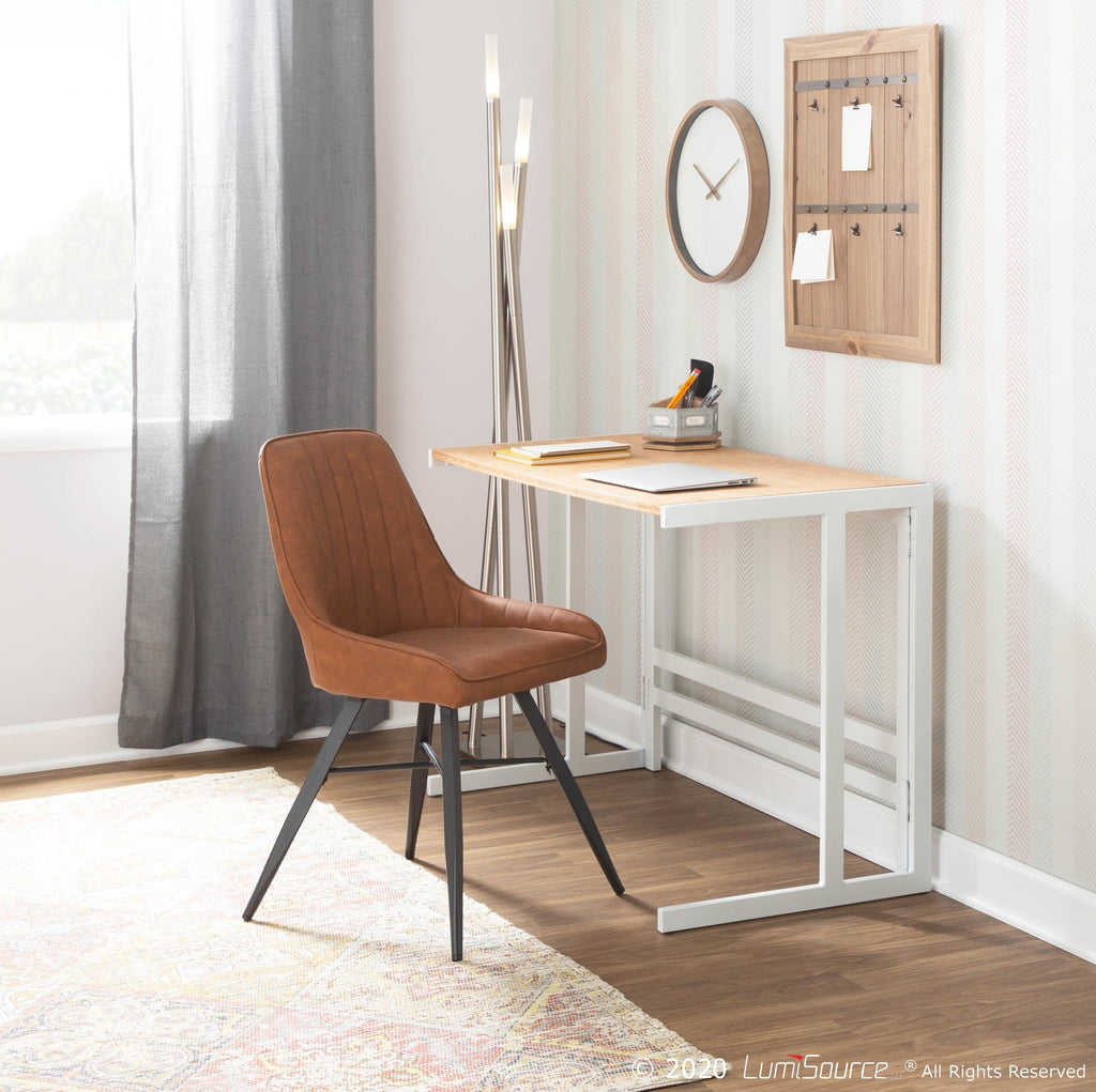 Roman Office Desk - White Metal, Natural Bamboo