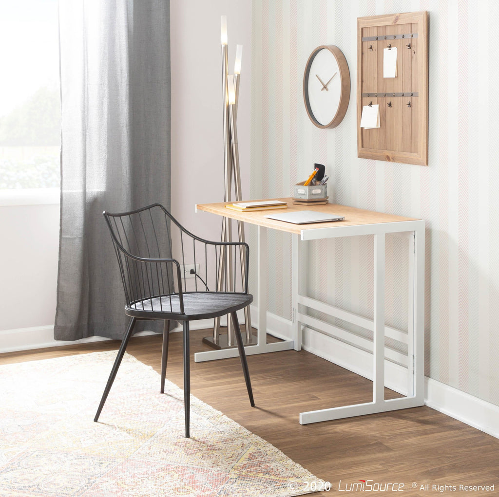 Roman Office Desk - White Metal, Natural Bamboo