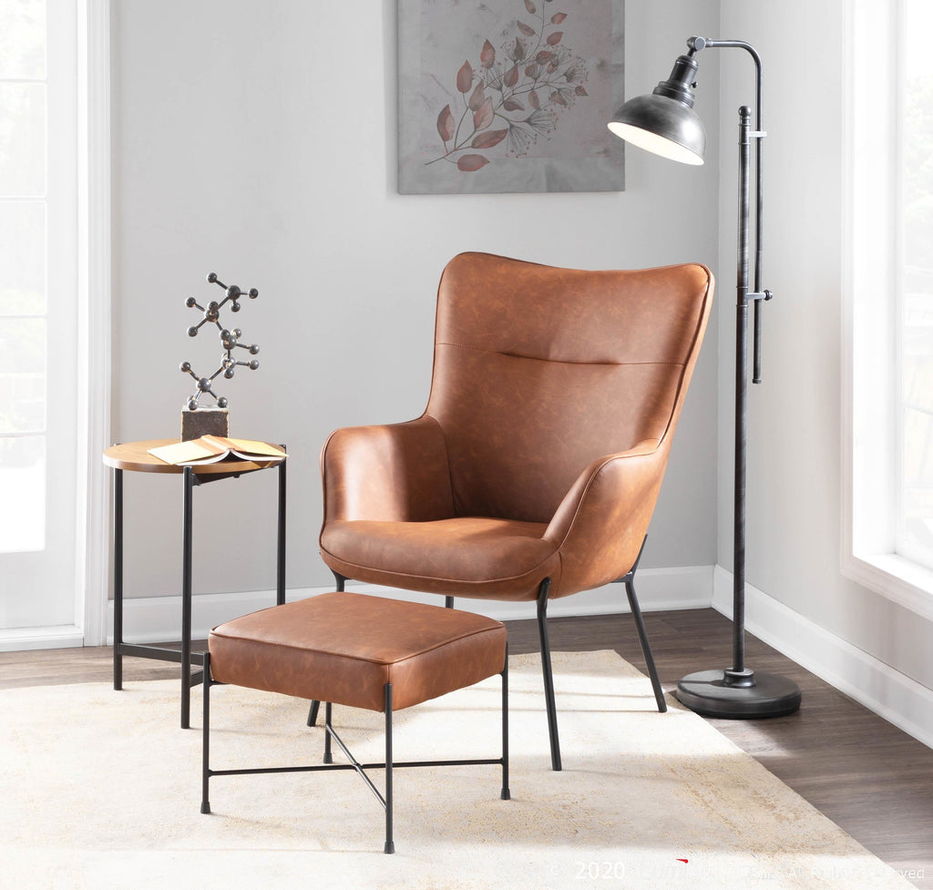 Izzy Lounge Chair + Ottoman Set - Black Metal, Camel PU