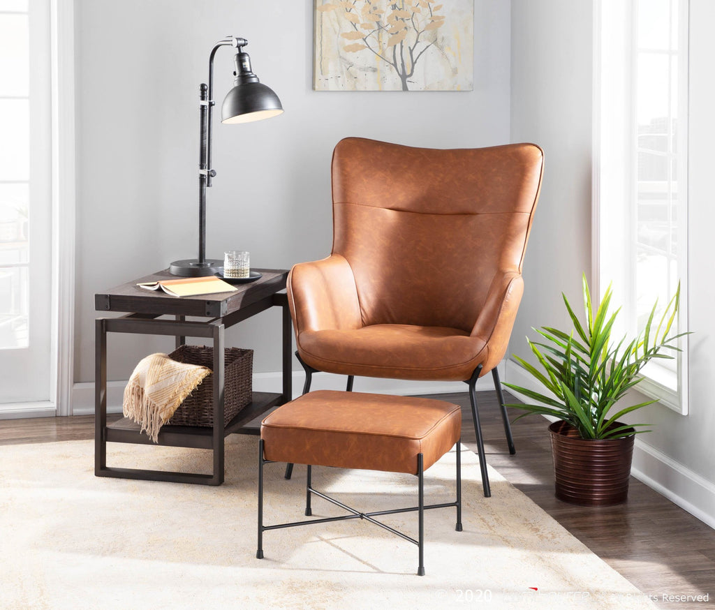 Izzy Lounge Chair + Ottoman Set - Black Metal, Camel PU