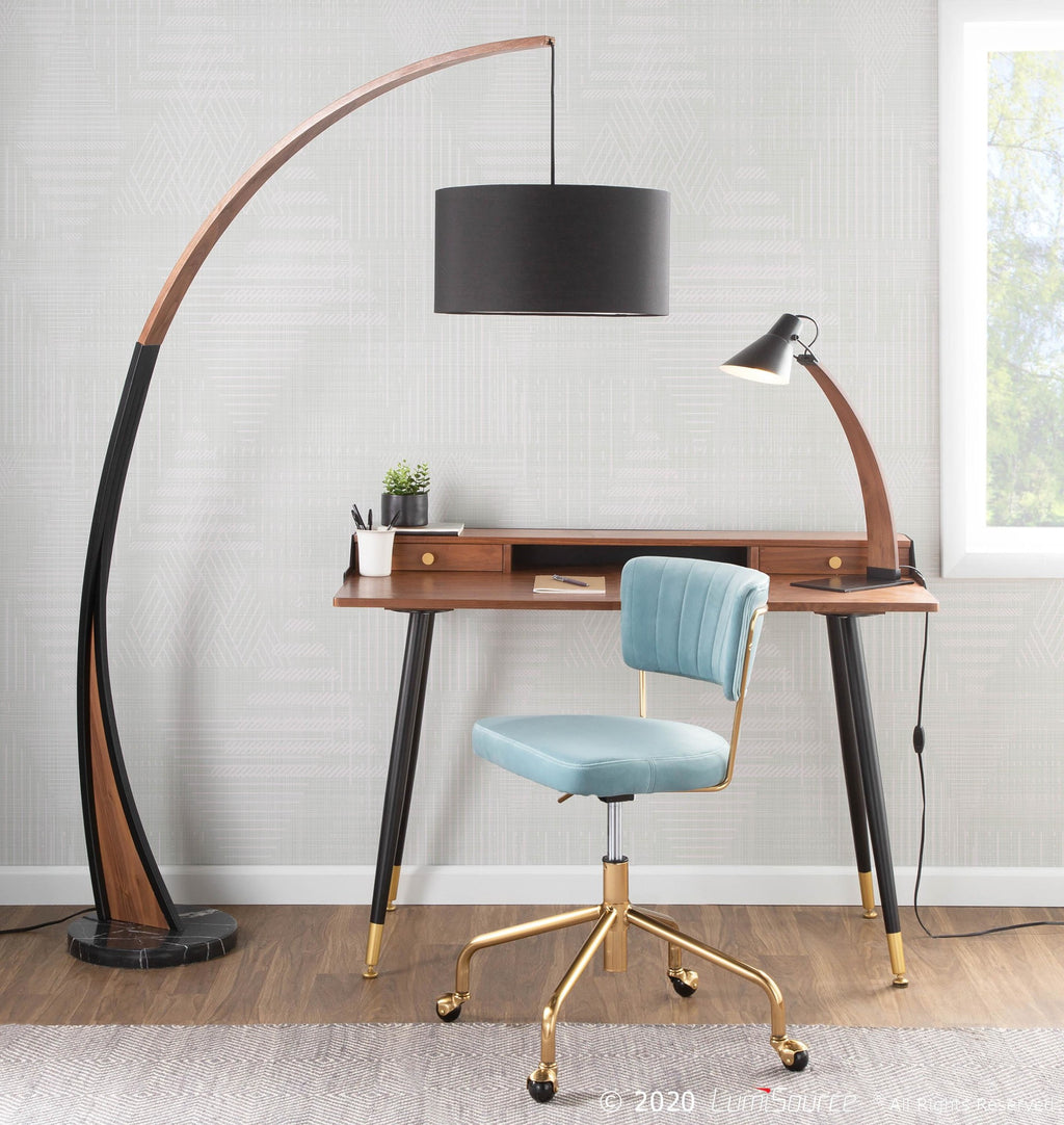 Tania Task Chair - Gold Metal, Light Blue Velvet