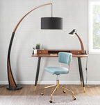 Tania Task Chair - Gold Metal, Light Blue Velvet