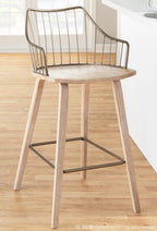 Winston 26" Fixed-Height Counter Stool - Whitewashed Wood, Antique Copper Metal