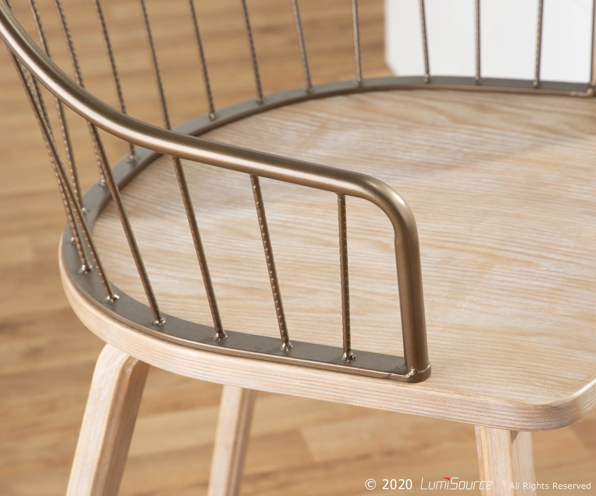 Winston 26" Fixed-Height Counter Stool - Whitewashed Wood, Antique Copper Metal